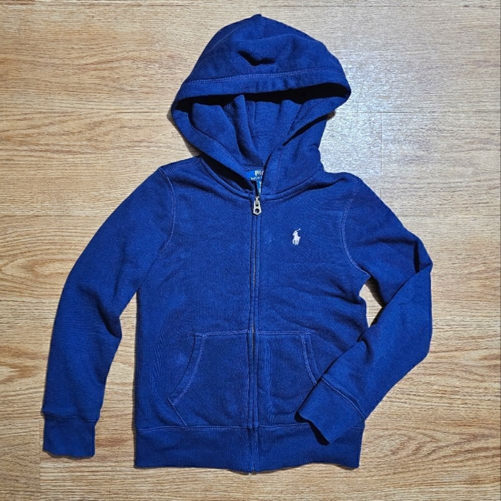 Polo Ralph Lauren Pony Logo Hoddie Jacket Kids Size S Navy White Terry Fleece